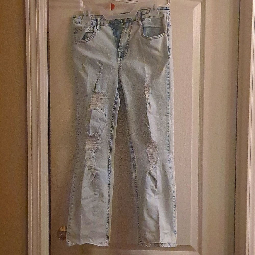 Distressed Acid Washed Denim Jeans